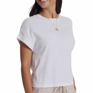 VUORI Women’s White Short Sleeve Boxy Slub Tee Rolled Sleeve Medium